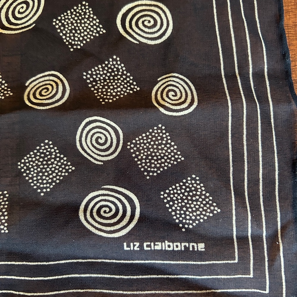 Liz Claiborne Black and White Geometric Scarf square with hand rolled edges - Picture 4 of 9